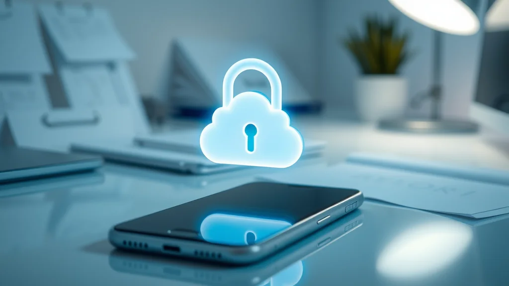 Locked smartphone and glowing cloud icon representing cloud storage risks for digital privacy during a divorce—no faces, macro shot, blue and white, symbols of account security and privacy
