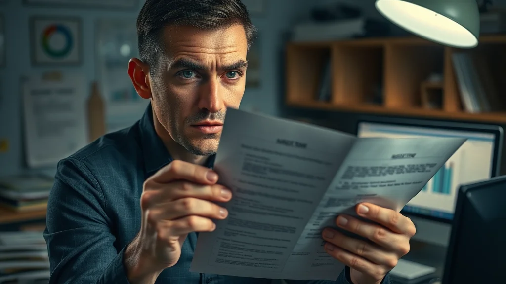 Suspicious spouse examining hidden asset files and a flash drive, dividing assets during divorce, set in dim home office with computer and financial spreadsheets, realistic shadows and layered paper files