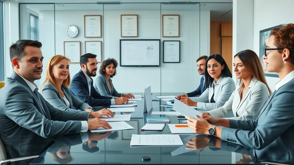 Professional law firm team evaluating how to choose a divorce lawyer in a modern conference room