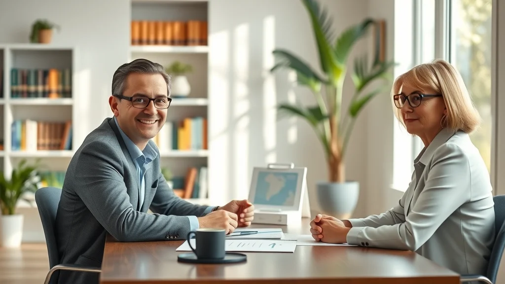 Warm, welcoming family mediator guiding two clients in how mediation works in family cases, photorealistic, natural light, legal office, pastel palette.