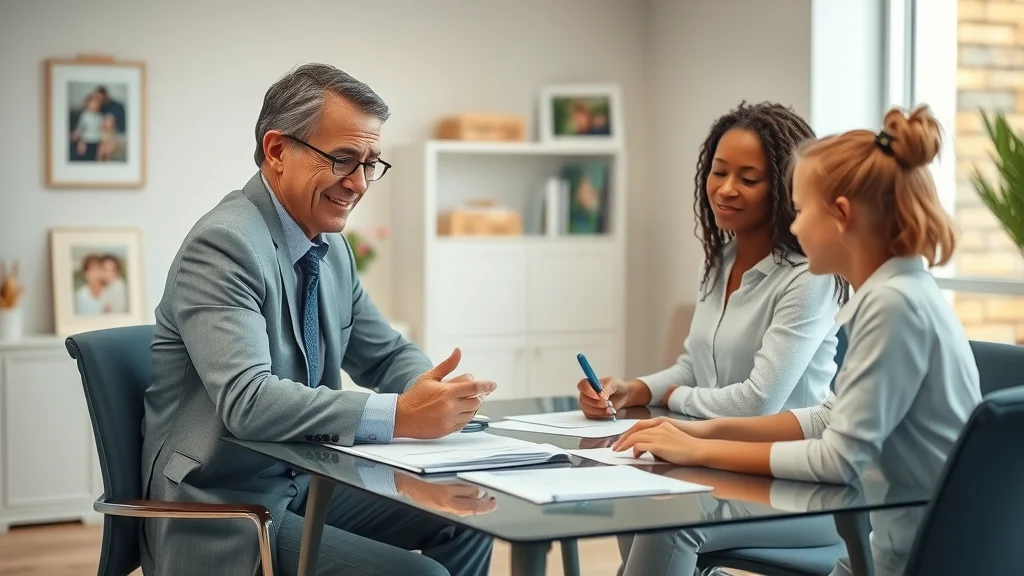 Warm, approachable family law attorney consulting with a diverse family in St Charles MO law office