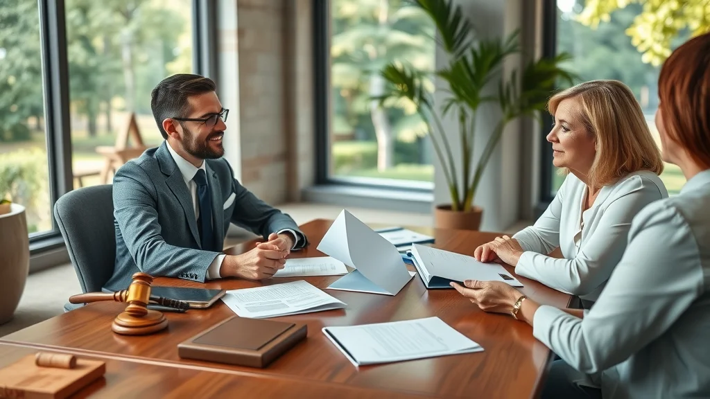 family law attorney in st charles mo discussing documents with client in a warm professional office setting