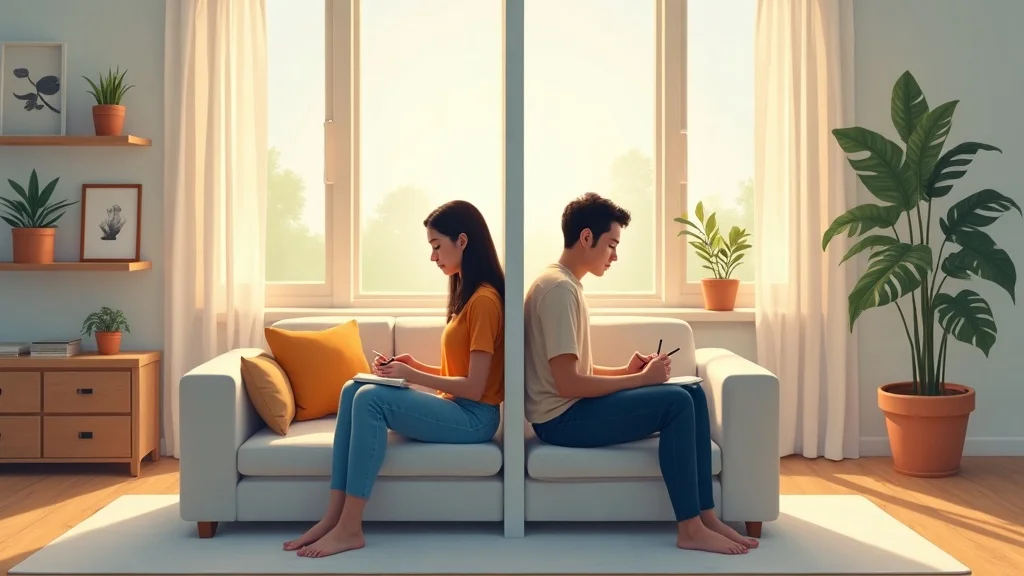 Couple living separately but peacefully in a modern setting, illustrating key differences between legal separation and divorce