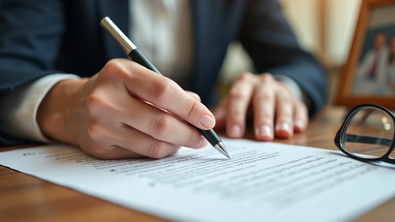 Close-up of hands signing a formal separation agreement during a legal separation process