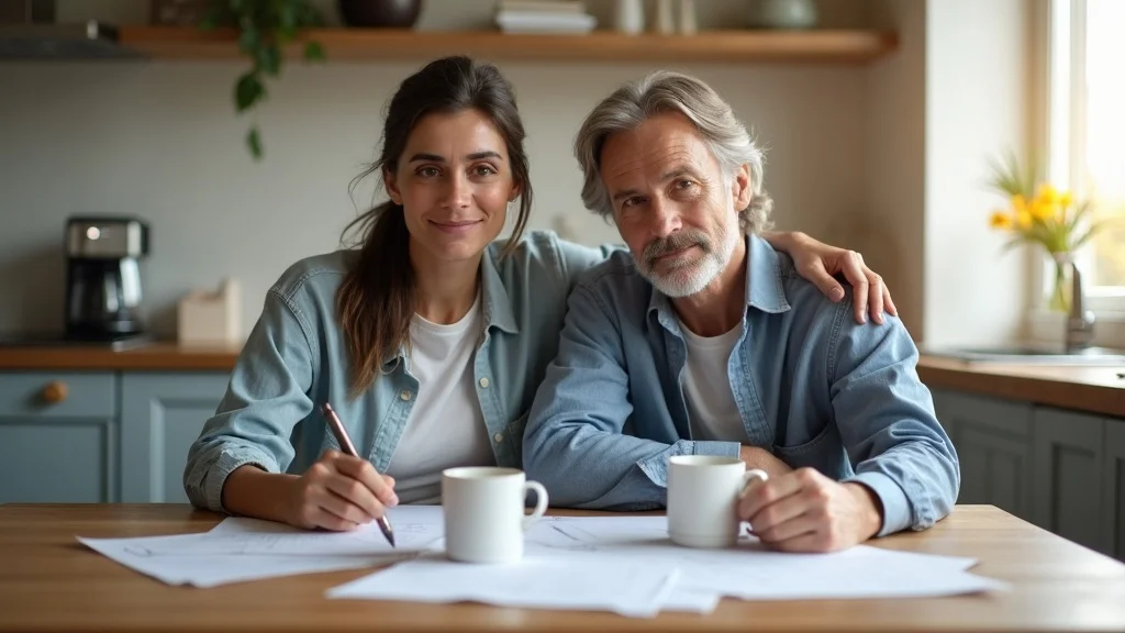 Couple reviewing separation paperwork together calmly in a modern family kitchen - how to legally separate from a spouse