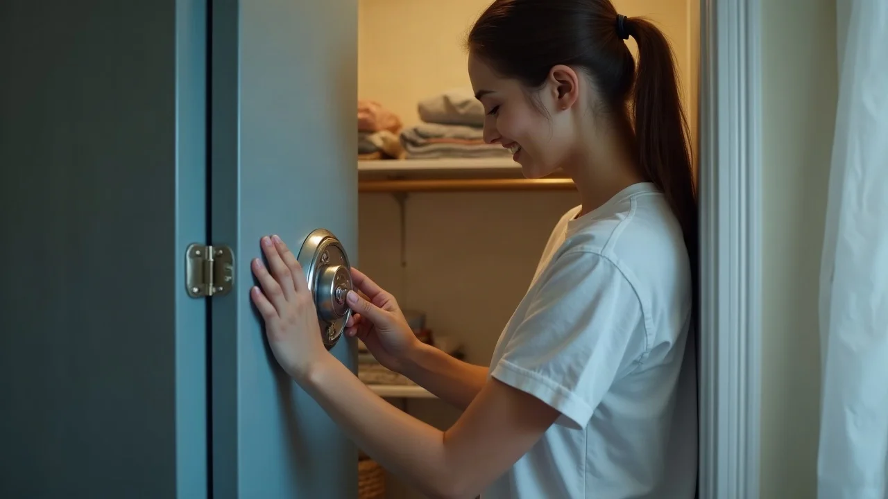 Young adult locking a safe to protect non marital property and valuable documents in a Missouri divorce